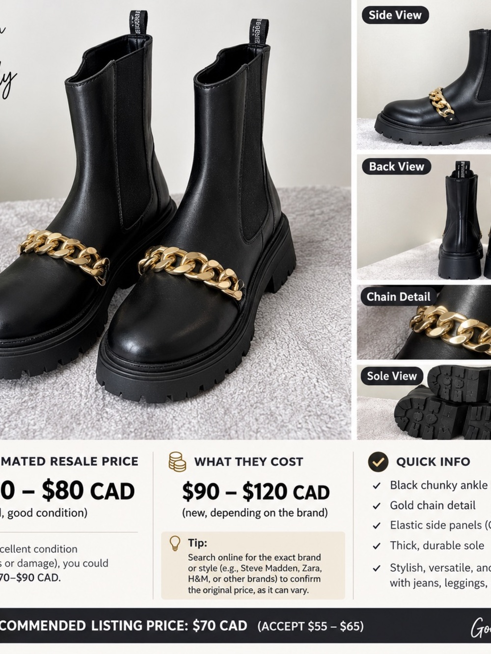 Cavalli Class Black Leather Chelsea Boots with Gold Chain